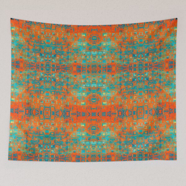 Item preview, Hint of Hieroglyph Kaleidoscopic Seamless Pattern Orange and Teal designed and sold by Reconocer.