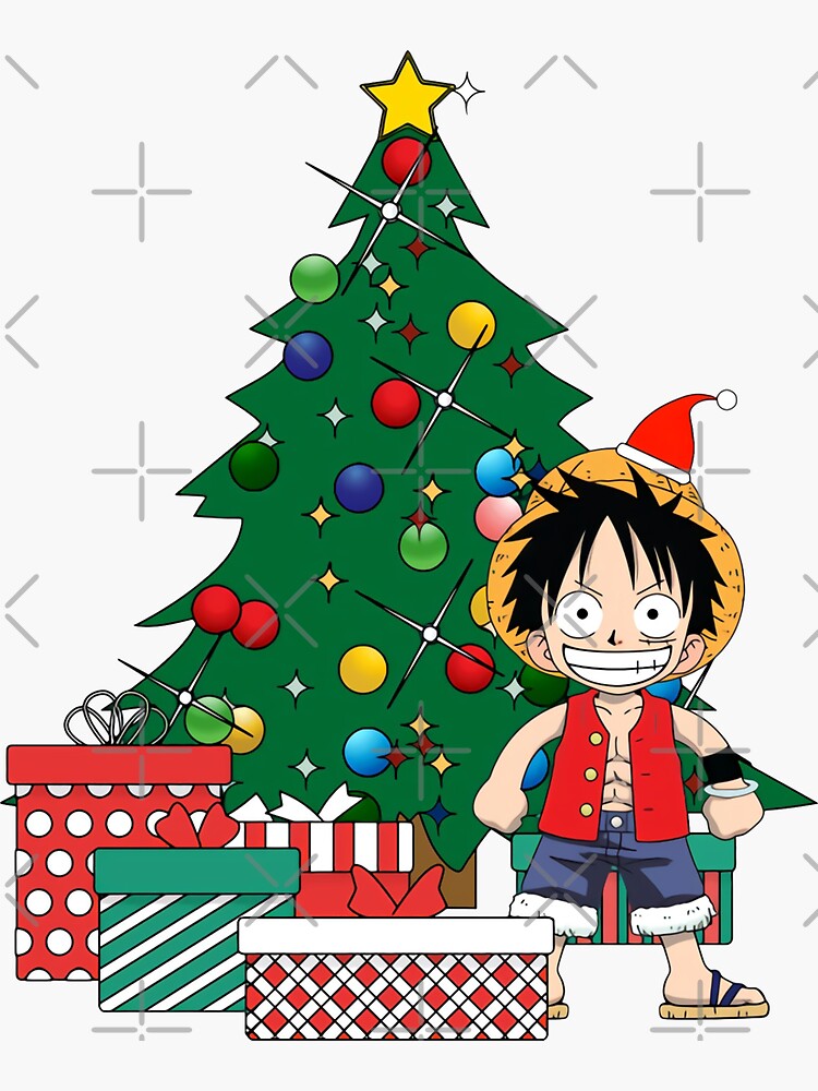 Monkey D Luffy Around The Christmas Tree Sticker For Sale By Laryswebio Redbubble