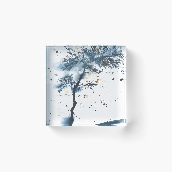 Item preview, Calm blue cool abstract watercolor landscape, tree designed and sold by anaozzart.