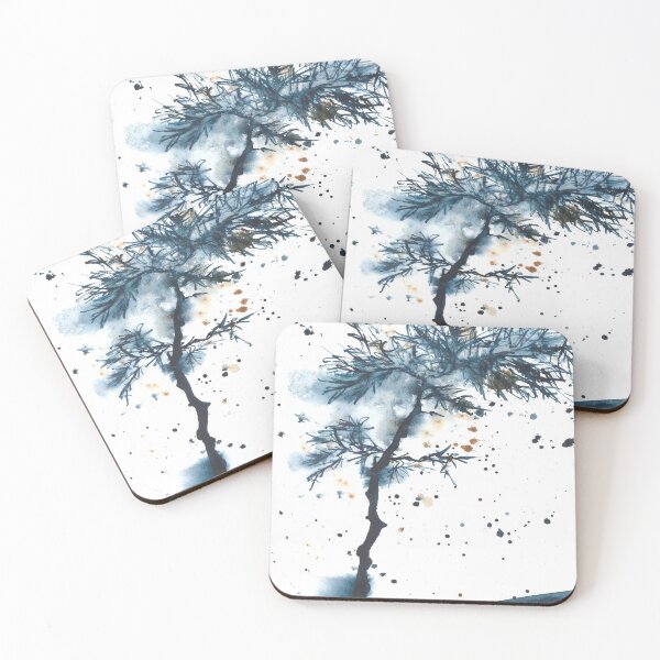 Item preview, Calm blue cool abstract watercolor landscape, tree designed and sold by anaozzart.