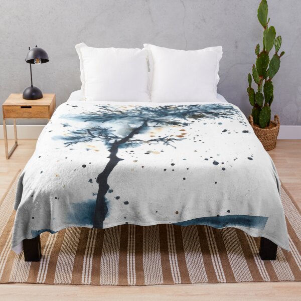 Item preview, Calm blue cool abstract watercolor landscape, tree designed and sold by anaozzart.