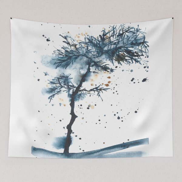 Item preview, Calm blue cool abstract watercolor landscape, tree designed and sold by anaozzart.