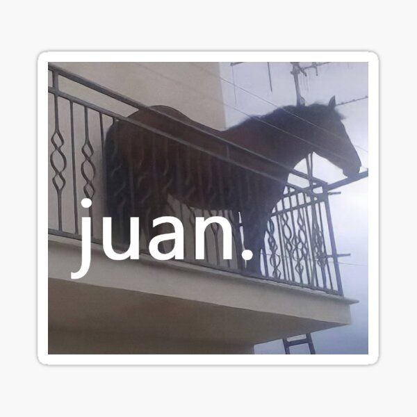 Item preview, Juan the horse on balcony Meme Sticker designed and sold by nattdrws.