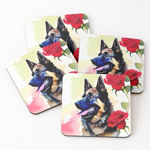 Item preview, Cute animals dog and flowers roses German Shepard designed and sold by CattlettArt.