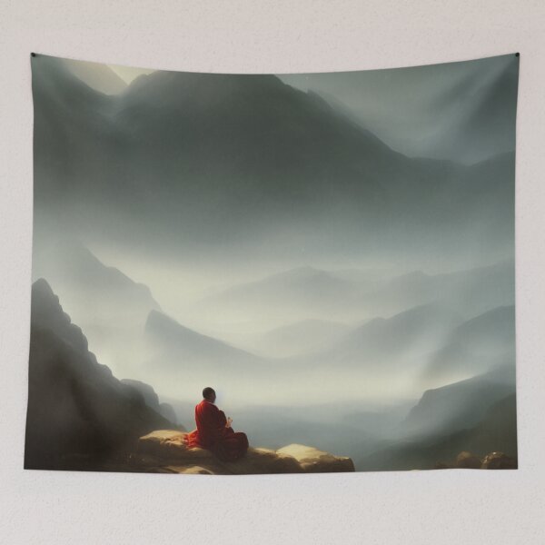 Item preview, Dali Lama Monk Praying on the Side of a Mountain designed and sold by DesignerKin.