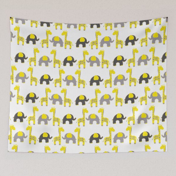 Item preview, Giraffes And Elephants Playful Pattern In Yellow And Gray designed and sold by DEC02.