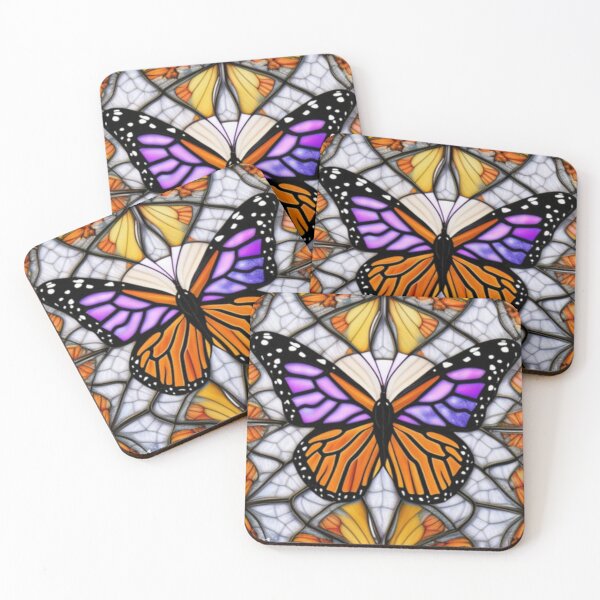 Item preview, Colourful Stained Glass Mosaic AI Pop Art Fusion Fantasy Monarch Butterfly Window designed and sold by KLP-Magick.