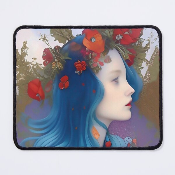Item preview, Wicked cool blue haired pretty girl goddess of flowers red poppies designed and sold by ZiolaRosa.