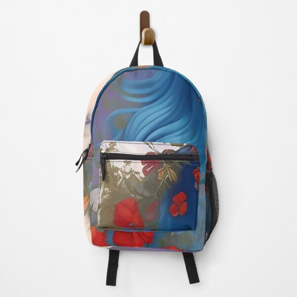 Item preview, Wicked cool blue haired pretty girl goddess of flowers red poppies designed and sold by ZiolaRosa.
