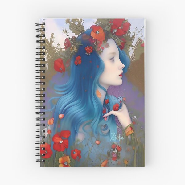 Item preview, Wicked cool blue haired pretty girl goddess of flowers red poppies designed and sold by ZiolaRosa.