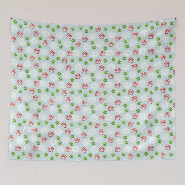 Item preview, Snowflakes and Paws - Red and Green on Ice Blue designed and sold by 8PawsStudio.