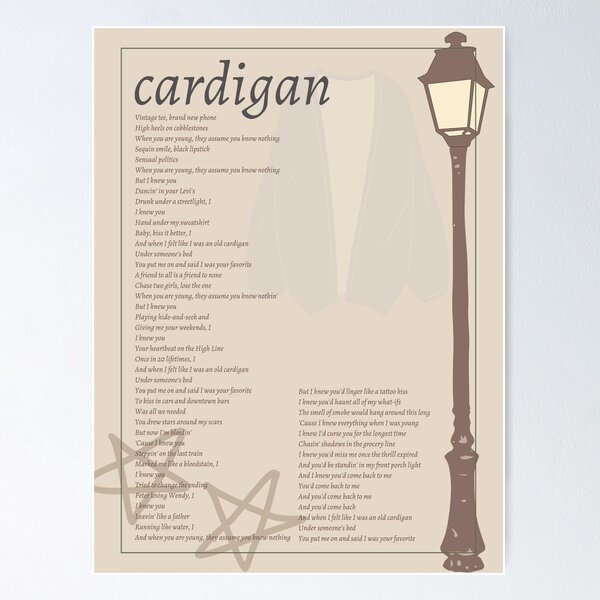 Item preview, cardigan lyric sheet - folklore taylor swift designed and sold by Moth and Match.