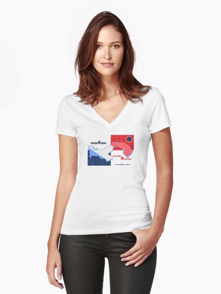 Thumbnail 1 of 3, Fitted V-Neck T-Shirt, Panama Annular Eclipse 2023 designed and sold by Eclipse2024.