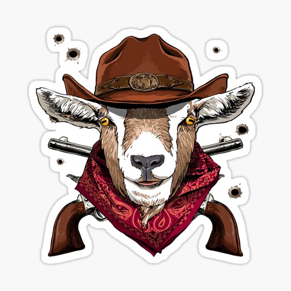 “Cowboy Goat Western Rodeo Cowboy Hat and Bandana 140” Sticker for Sale