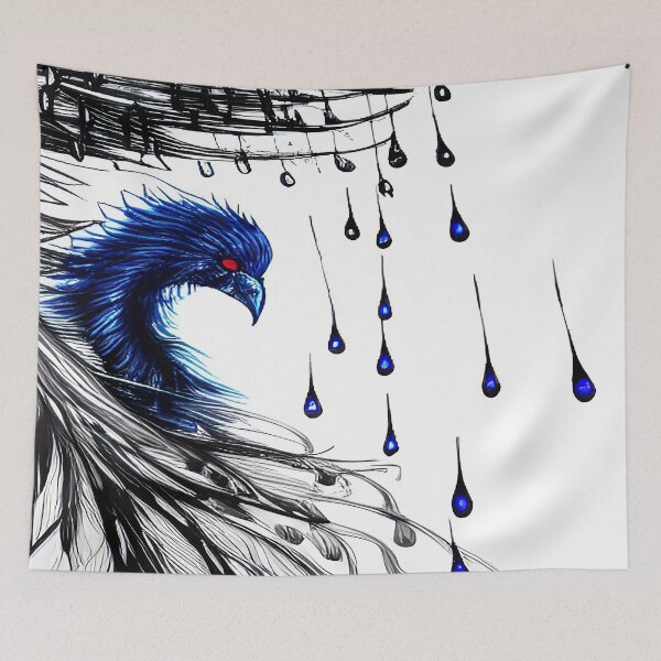 Item preview, Peacock Blue Raindrops Black and White Feathers designed and sold by deniselynnimage.