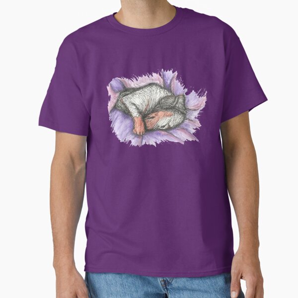 Item preview, Dachshund sleeping on purple. Shy sausage dog, doxie, weiner, illustration designed and sold by CandyMedusa.