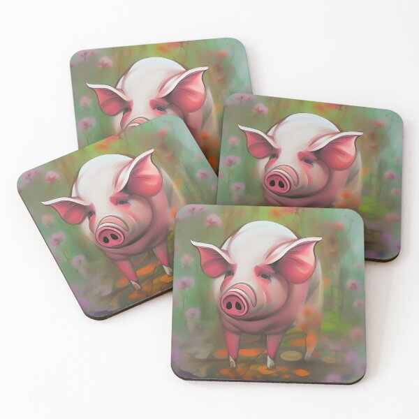 Item preview, Pretty watercolor of pig in the country flower garden farm pig designed and sold by ZiolaRosa.