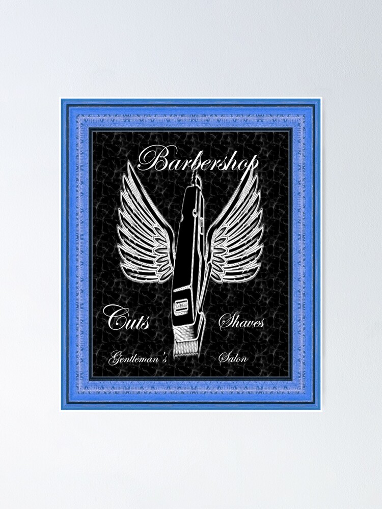 Barbershop sign black with white writing, features barber pole with wings  Poster for Sale by Vintage Hustle