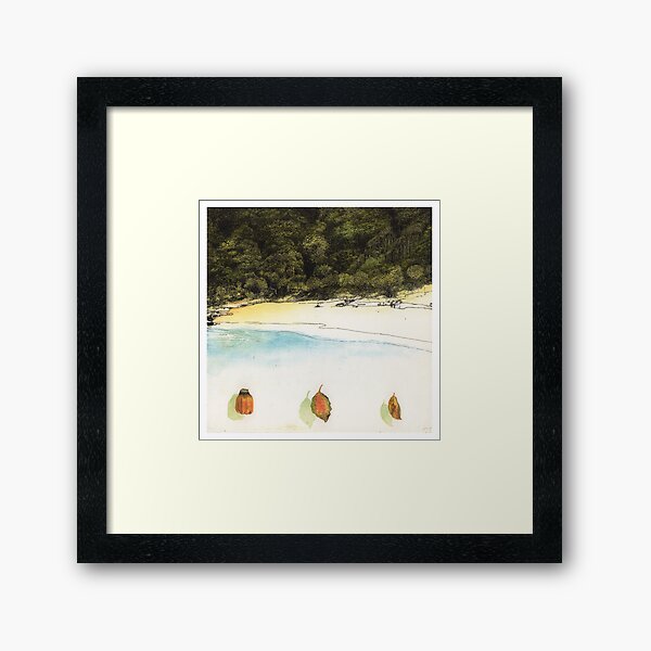  Beach, leaves and pandanus seeds, Cavvanbah Country Framed Art Print