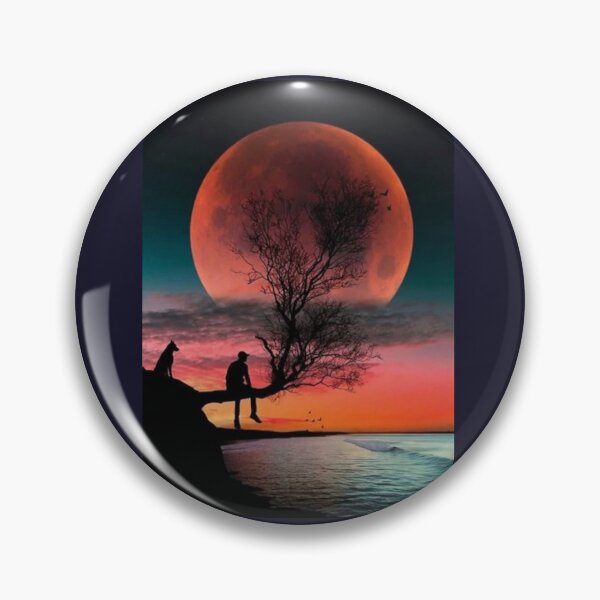 Item preview, Moon over Ocean With Man and Dog designed and sold by Rowena Jones.