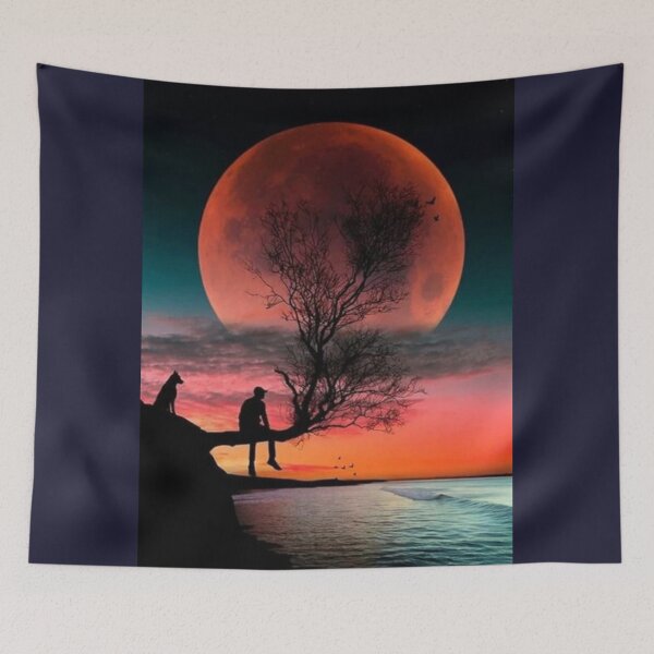 Item preview, Moon over Ocean With Man and Dog designed and sold by Rowena Jones.