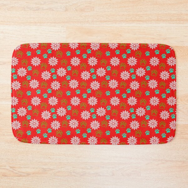 Item preview, Snowflakes and Paws - Aqua and Green on Red designed and sold by 8PawsStudio.