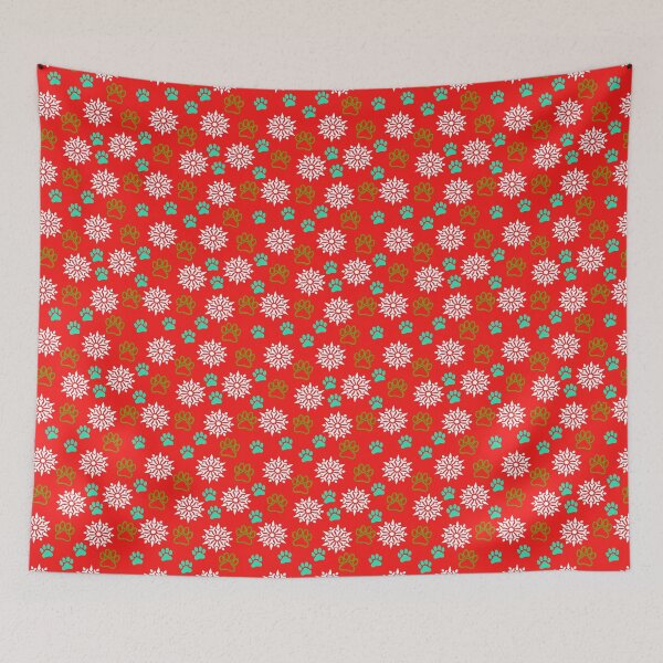 Item preview, Snowflakes and Paws - Aqua and Green on Red designed and sold by 8PawsStudio.