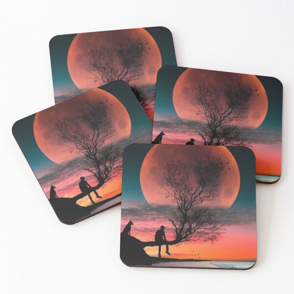 Item preview, Moon over Ocean With Man and Dog designed and sold by Rowena Jones.