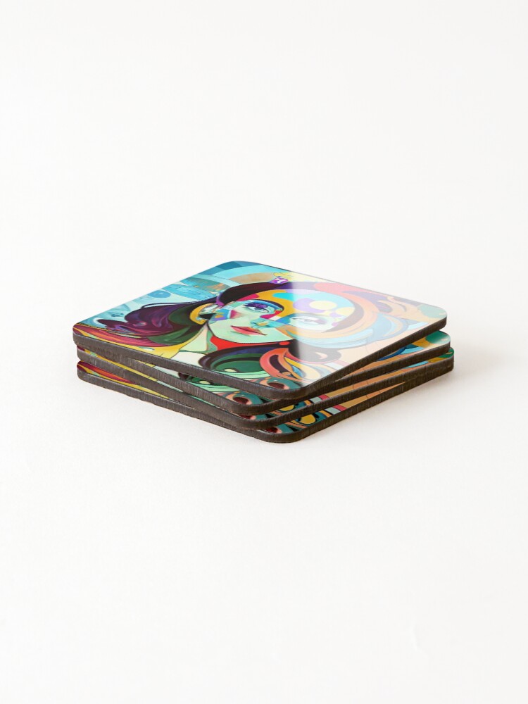 Thumbnail 4 of 5, Coasters (Set of 4), Retro Abstract Multi Colour Pattern designed and sold by Bashini.