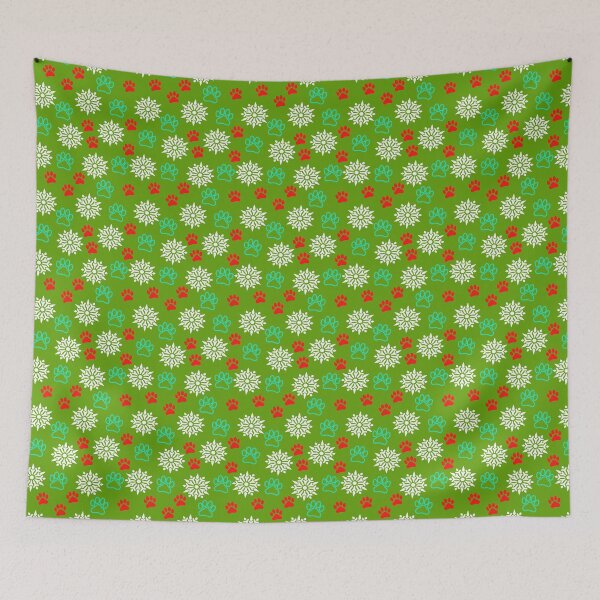 Item preview, Snowflakes and Paws - Aqua and Red on Green designed and sold by 8PawsStudio.