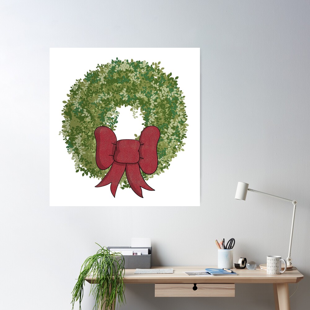 Christmas Wreath with a Red Bow Poster for Sale by Pamela Maxwell