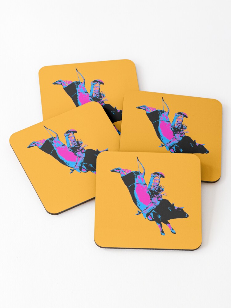 Thumbnail 1 of 5, Coasters (Set of 4), Bull Riding Cowboy - Rodeo Event designed and sold by NaturePrints.