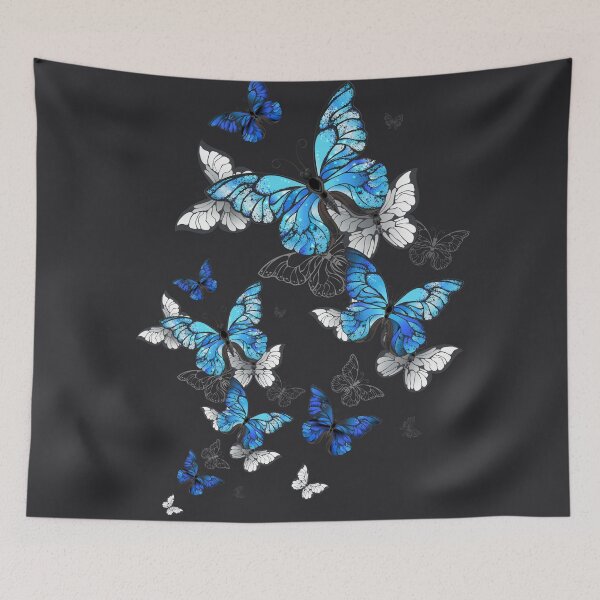 Item preview, Blue Butterflies - Black Background designed and sold by msliewdesign.