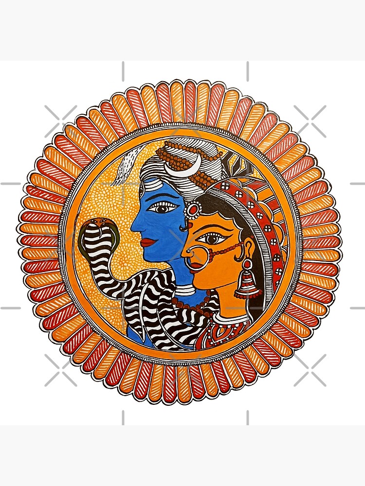 Shiv and Parvati-A offers Madhubani folk Painting-card and canvas print