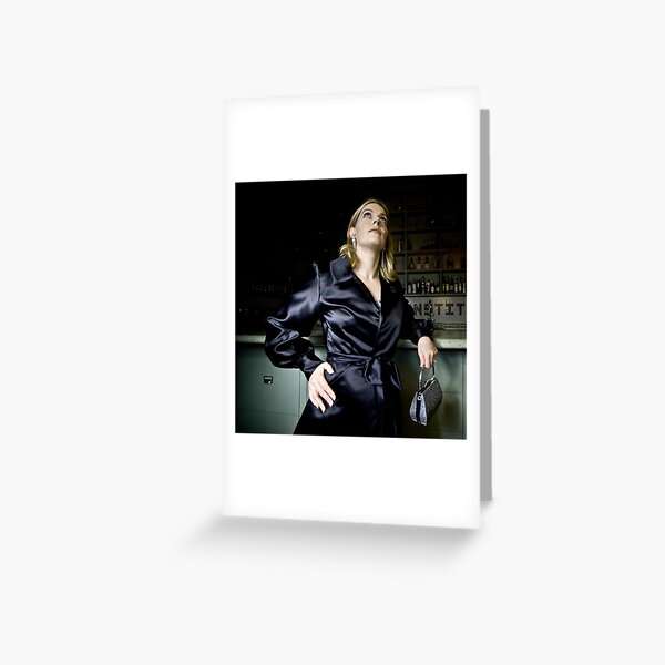 Bridget in Black Satin Evening Jacket Greeting Card