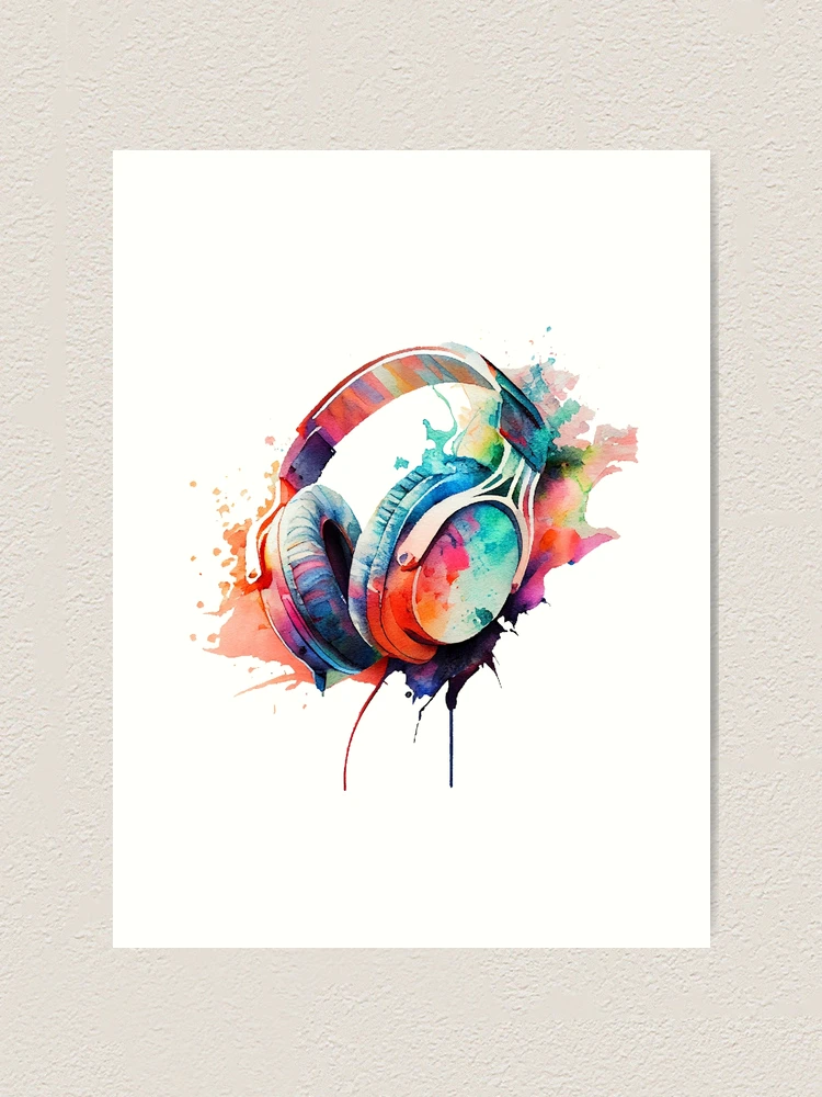 Funky Music Headphones, Watercolour Painting | Art Print Funky Music Headphones, Watercolour Painting | Art Print