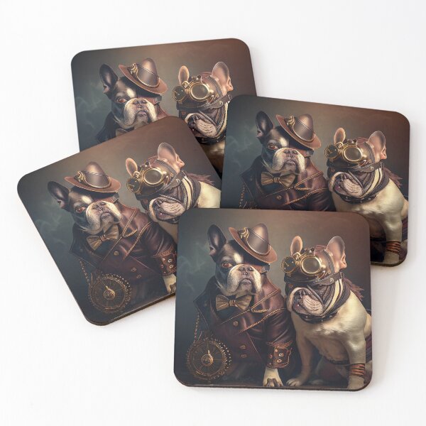 Item preview, Beautiful cute couple of Steampunk  French Bouledogues frenchie dogs designed and sold by ladarkepoque.