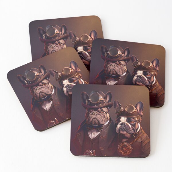 Item preview, Couple of cute Steampunk vintage Frenchie Dogs French bulldog fantasy designed and sold by ladarkepoque.