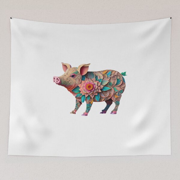 Item preview, Flower pig paper craft style designed and sold by GorinART.
