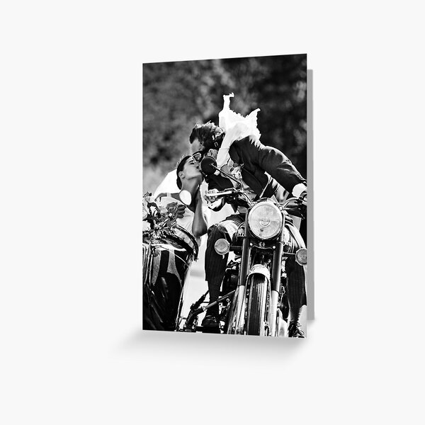Romantic kiss couple side car Greeting Card