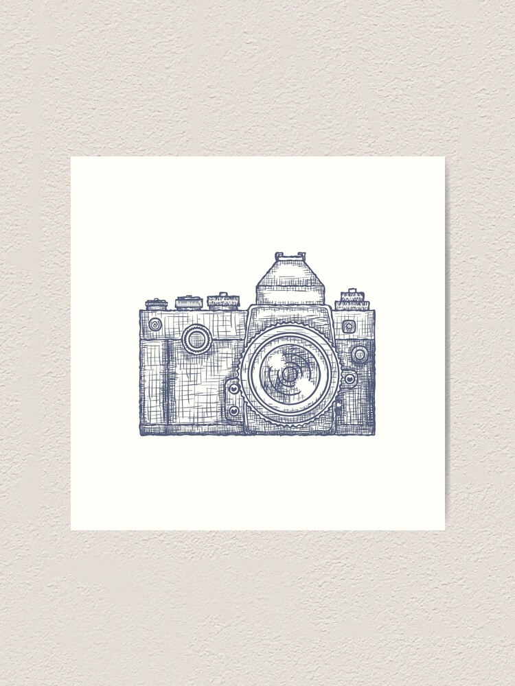 Vintage Old Photo Camera Logo Hand Drawn Design Template Art Print