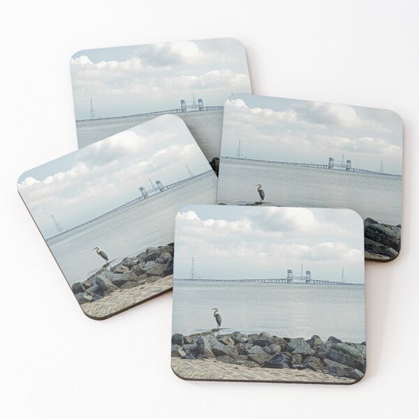 Item preview, Great Blue Heron with view of James River Bridge designed and sold by ShorelineImages.