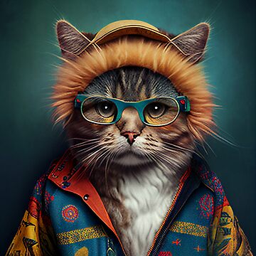 Cat wearing colorful jacket, hat and glasses | Greeting Card