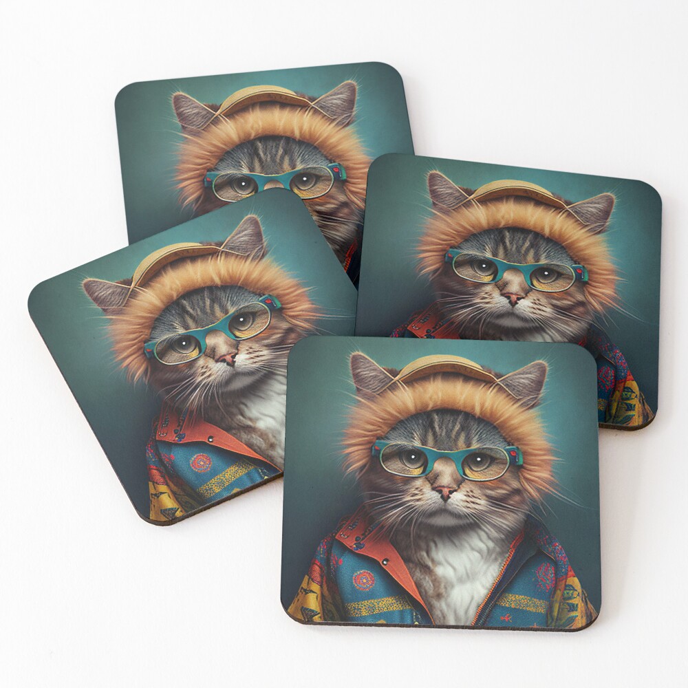 Cat wearing colorful jacket, hat and glasses | Greeting Card