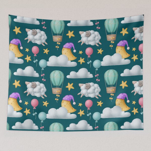 Item preview, Sleeping pattern with balloons, sheeps, moon and stars designed and sold by KOTOdesign.