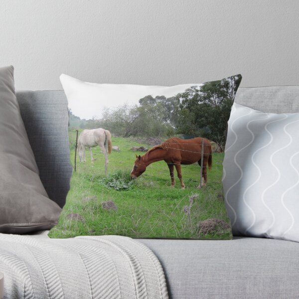 Horses in forest Throw Pillow