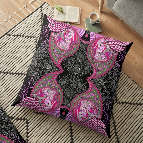 Wingish pattern pink shades for black bg Floor Pillow
