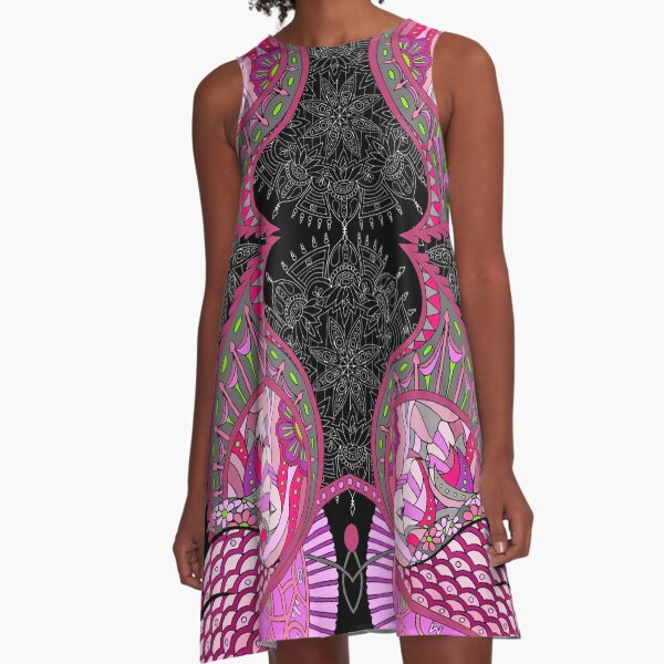 Wingish pattern pink shades for black bg A-Line Dress