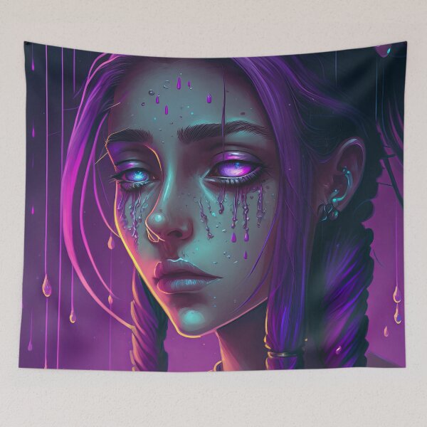 Item preview, Purple Surreal Portrait of Crying Woman, Anime style designed and sold by kaileena-ai.