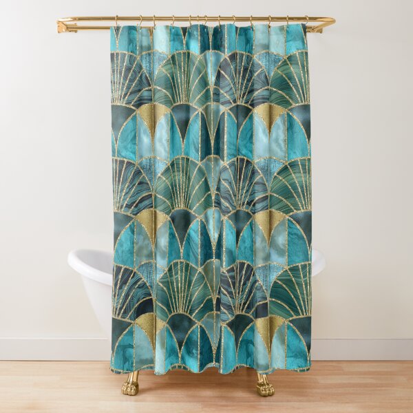 Art Deco Splendid Luxury Elegant Retro Design Teal And Green Shower Curtain